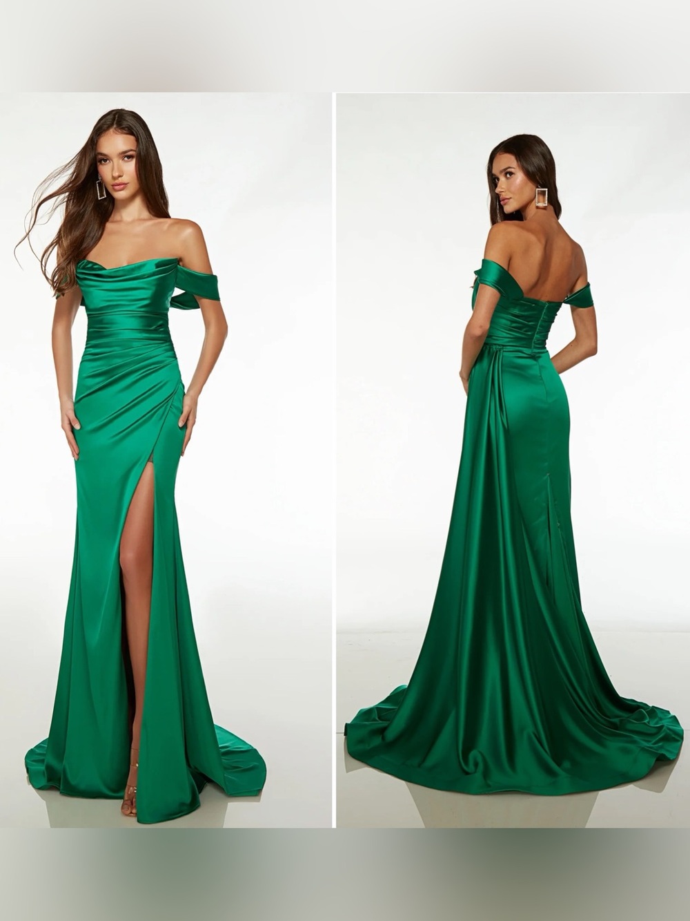 Alyce Paris Off-Shoulder Satin Maxi Dress - Size 0 Like New